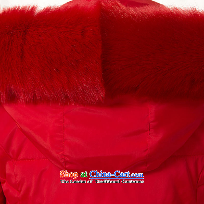 The sea route take the Korean version of a loose version pure color, thick large short winter coat 4144-1 Code Red sea route to spend.... 4XL, shopping on the Internet
