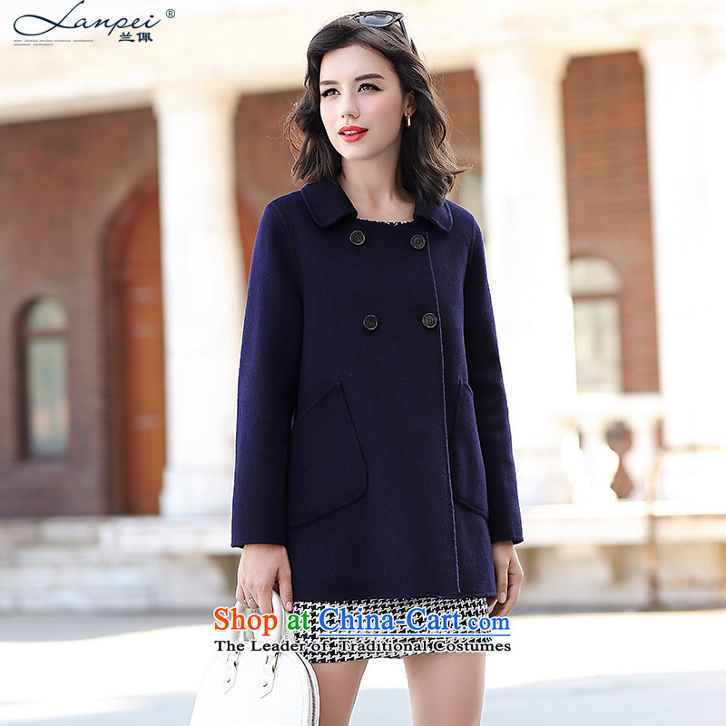 Estimated 2015 Autumn Load New Pei_ sided flannel woolen coat loose cocoon-jacket short of what gross navy?S