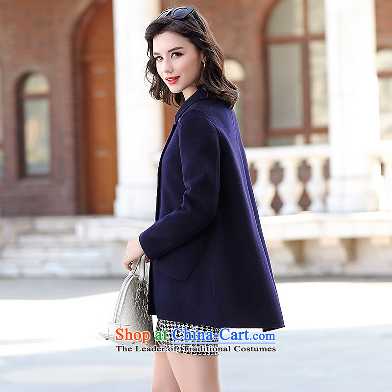 Estimated 2015 Autumn Load New Pei) sided flannel woolen coat loose cocoon-jacket short of what gross navy S LAN PEI (lanpei) , , , shopping on the Internet