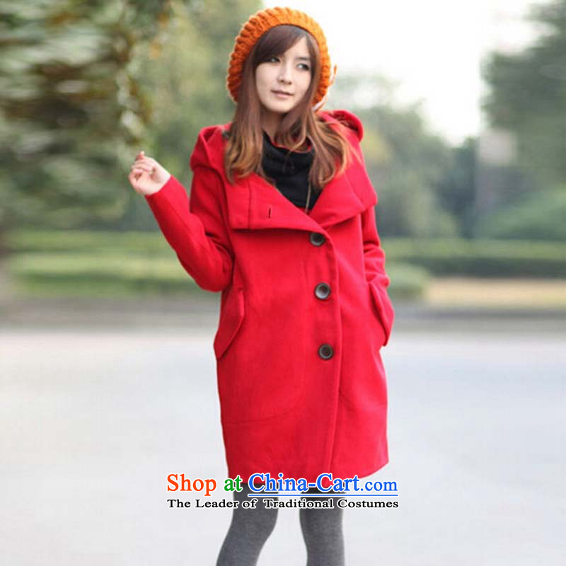 2015 Autumn and winter new Korean large coats gross? female windbreaker. Long Single Row Clip cap gross? female RED M Yeon Jacket Tysan shopping on the Internet has been pressed.