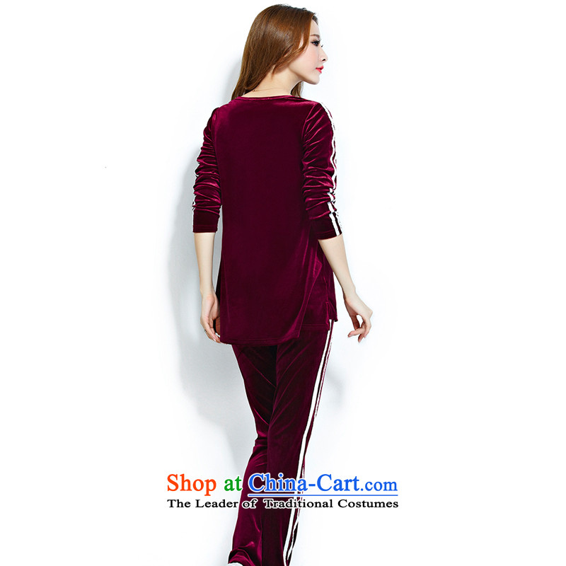 For M- load new autumn 2015 XL female thick mm video thin package Ms. Velvet Lounge two kits long-sleeved T-shirt + pants, wine red 3XL, agreed by the collar and m , , , shopping on the Internet
