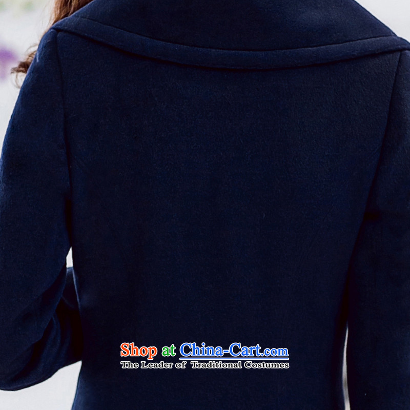 2015 Autumn and winter HNNSSEMA new Korean Sau San wool coat large roll collar? stylish medium to long term, the cotton waffle warm a navy blue jacket , Korea (HNNSSEMA Castores Magi population) , , , shopping on the Internet
