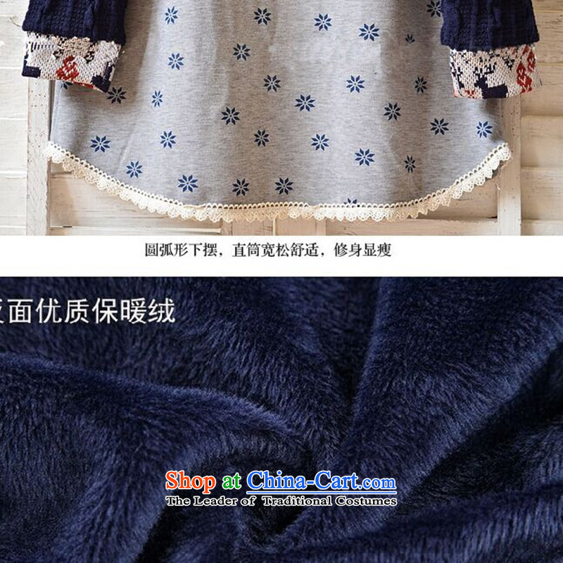 2015 Autumn and Winter load new Korean Version to increase women's code thick MM loose, Hin thin, thick plus lint-free T-shirt thick thick sister 200 catties, forming the dark blue shirt collar wireless tide of XXXXL, (LINXCR) , , , shopping on the Internet
