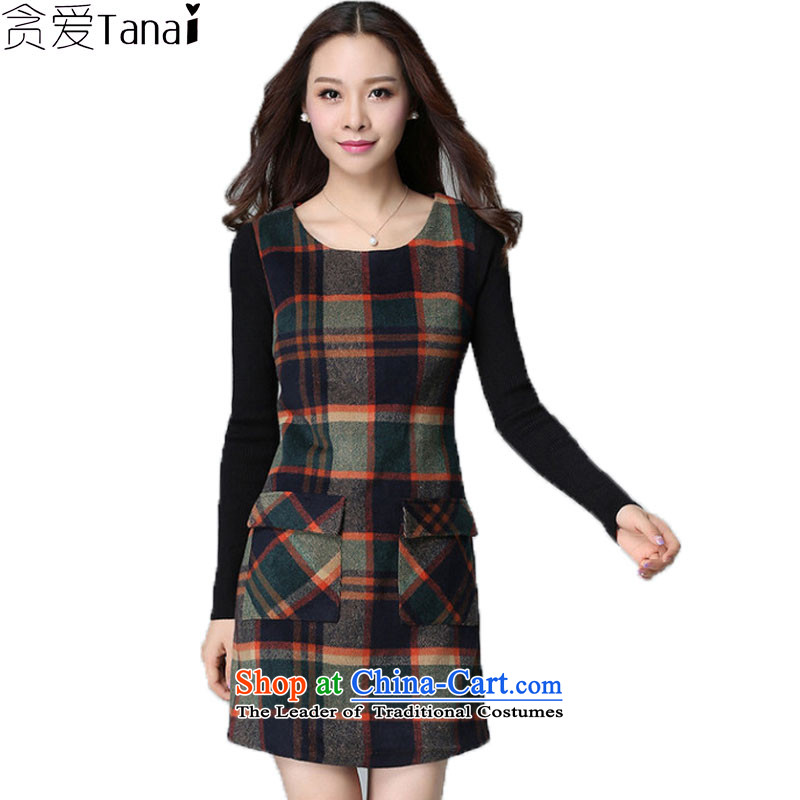 Indulge larger female latticed gross? Drop-Needle LS dresses mm thick Korean video thin autumn and winter, forming the skirt emeraldXXL