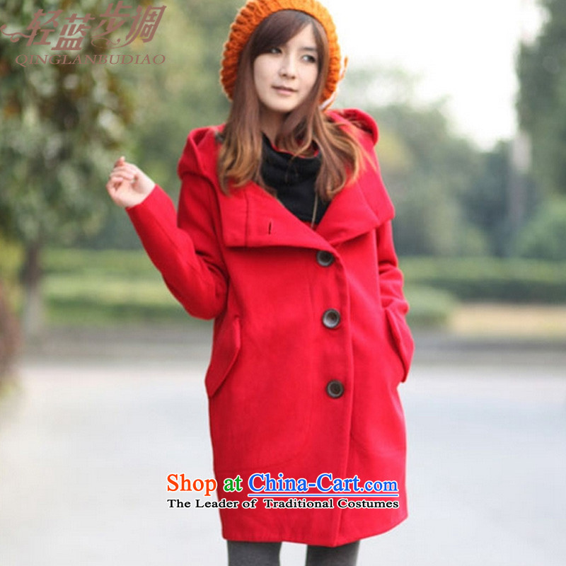 Light blue pace of autumn and winter 2015 new liberal large fresh small cap single row is long a wind jacket preppy gross? coats red light blue pace of XL, (QINGLANBUDIAO) , , , shopping on the Internet