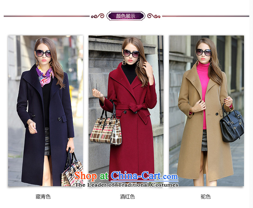 Mai Yi bell female cashmere overcoat female jacket collar tether long Foutune of Sau San, Europe and video thin temperament and stylish high-end of the two-sided cashmere overcoat navy blue coat + purple silk scarves XL Photo, prices, brand platters! The elections are supplied in the national character of distribution, so action, buy now enjoy more preferential! As soon as possible.