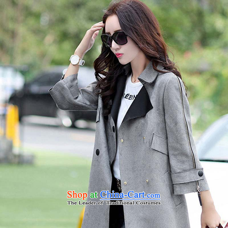 1368#2015 autumn and winter new Korean loose double-fashion jacket gray XL, Zhou Yi Yan Shopping on the Internet has been pressed.