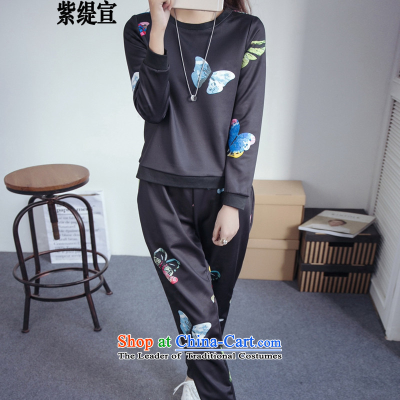 Maximum number of ladies autumn 2015 Korean Pack thick mm to xl kit and sweater pants thick sister graphics package?D7363_ thin black?4XL 165- around 922.747 175