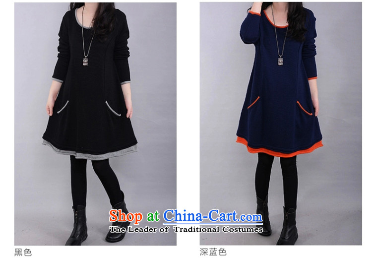 In accordance with the snow covered by the 2015 autumn and winter new Korean loose to increase women's code thick cotton lint plus mm thick warm sweater girls forming the graphics thin long skirt dark blue 5XL picture, prices, brand platters! The elections are supplied in the national character of distribution, so action, buy now enjoy more preferential! As soon as possible.