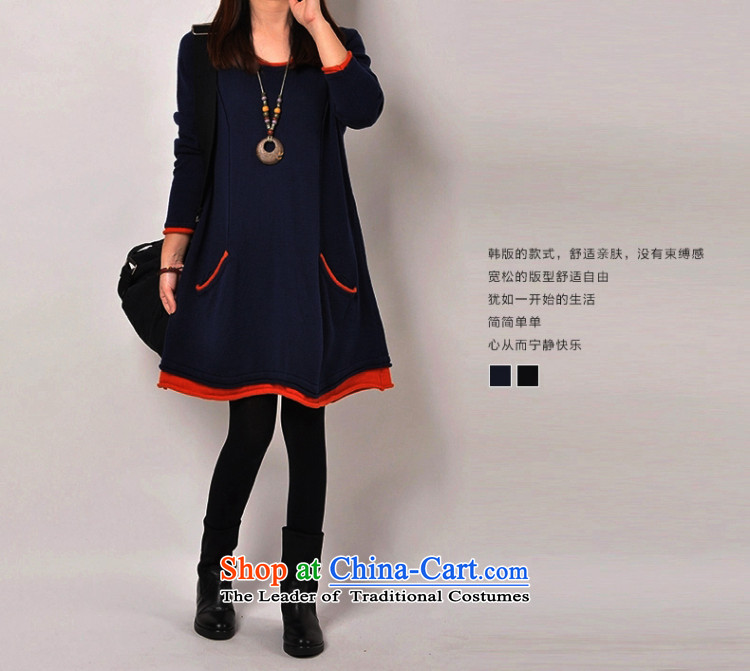 In accordance with the snow covered by the 2015 autumn and winter new Korean loose to increase women's code thick cotton lint plus mm thick warm sweater girls forming the graphics thin long skirt dark blue 5XL picture, prices, brand platters! The elections are supplied in the national character of distribution, so action, buy now enjoy more preferential! As soon as possible.