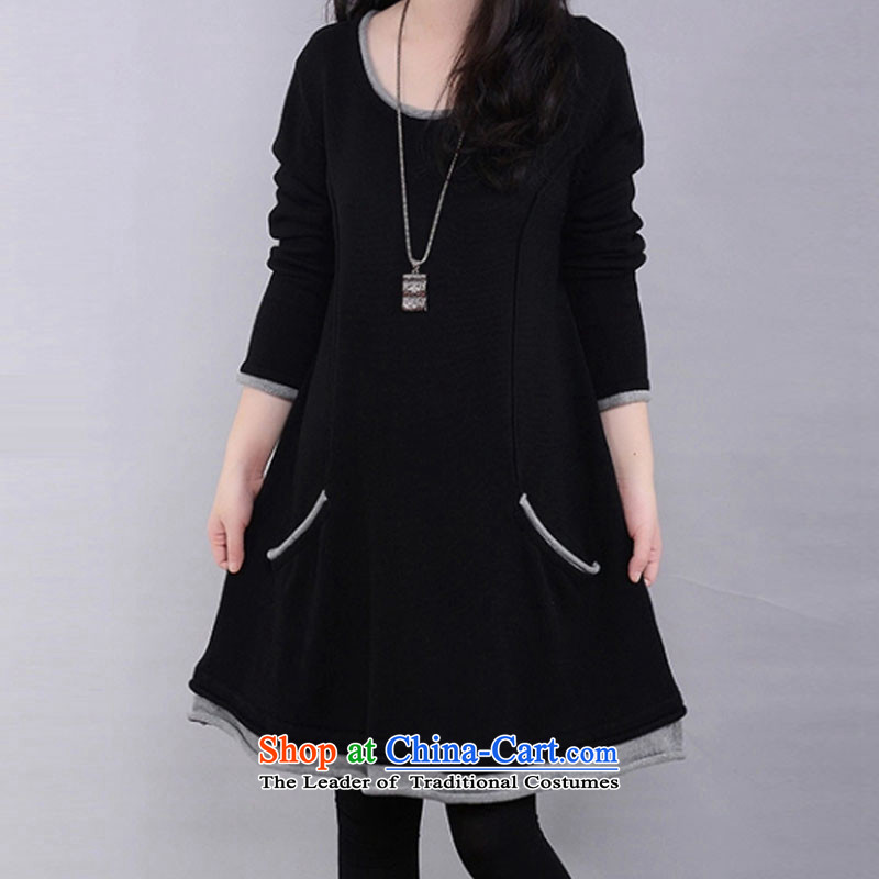 In accordance with the snow covered by the 2015 autumn and winter new Korean loose to increase women's code thick cotton lint plus mm thick warm sweater girls forming the graphics thin long dark blue skirt covered by snow in accordance with , , , 5XL, sho