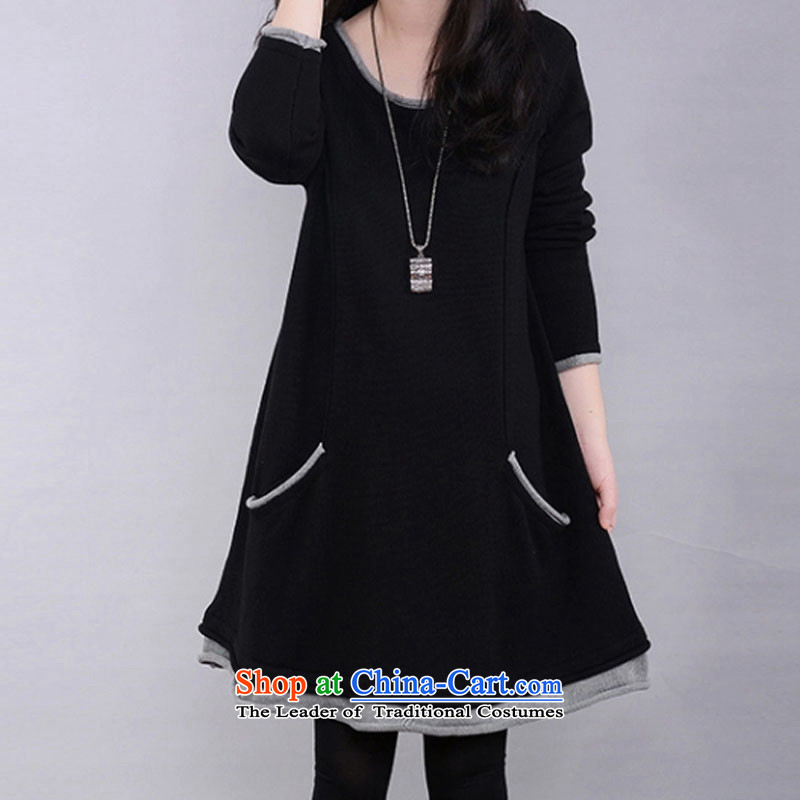 In accordance with the snow covered by the 2015 autumn and winter new Korean loose to increase women's code thick cotton lint plus mm thick warm sweater girls forming the graphics thin long dark blue skirt covered by snow in accordance with , , , 5XL, sho