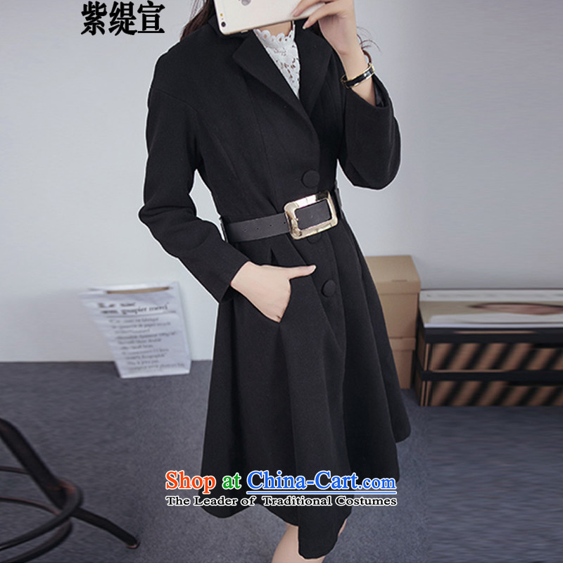 The first declared autumn and winter load as the new Fat MM to increase women's code version korea long a wool coat Sau San video thin wind jacket D8166_ female black 4XL around 922.747 paragraphs 165-175 under