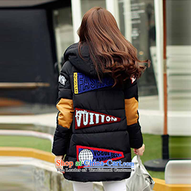 The sea route take the Korean version of a loose collage in winter long thick warm larger cotton coat 5A2015 Black XL, sea route to spend shopping on the Internet has been pressed.