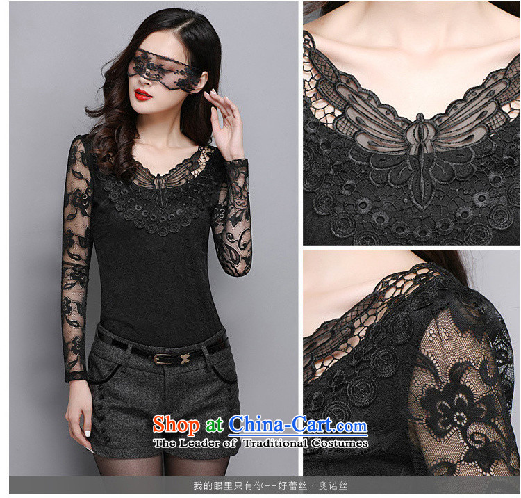 The new maximum code 1378#2015 female Lace up Korean version of V-neck in Sau San gauze long-sleeved shirt engraving forming the black L picture, prices, brand platters! The elections are supplied in the national character of distribution, so action, buy now enjoy more preferential! As soon as possible.