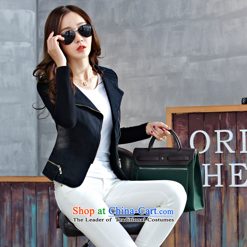 To increase the number of women with thick mm Mount Korean autumn 2015 new cowboy jacket female short jacket coat long-sleeved jacket coat Stretch video thin black XXXXL, Sau San Sang (BIAOSHANG biao) , , , shopping on the Internet