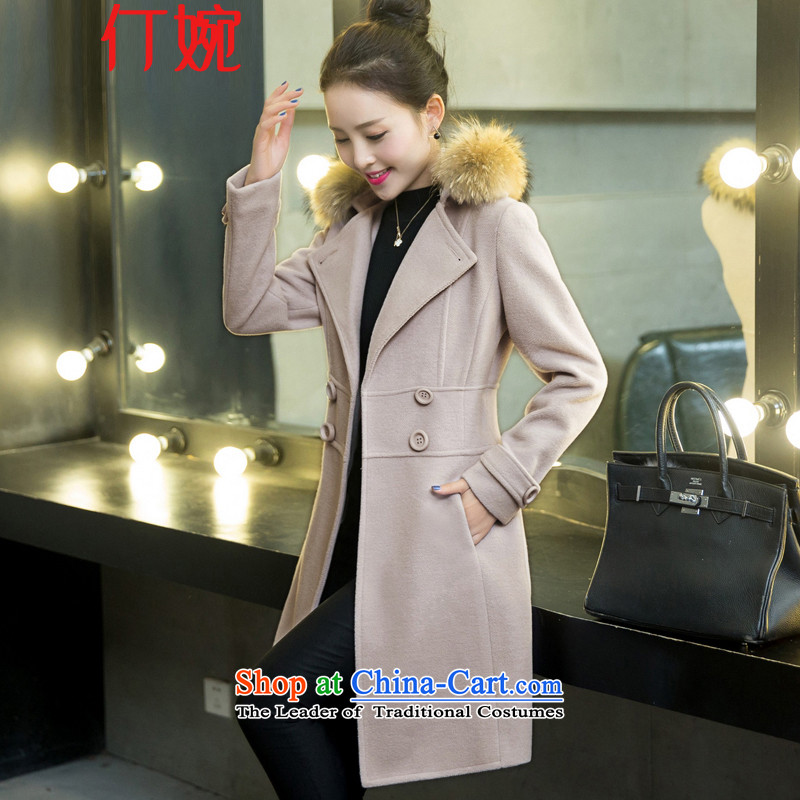 The suspension of Yuen 2015 female winter coats? the new Korean version of the long hair? female jacket coat 905m GrayL