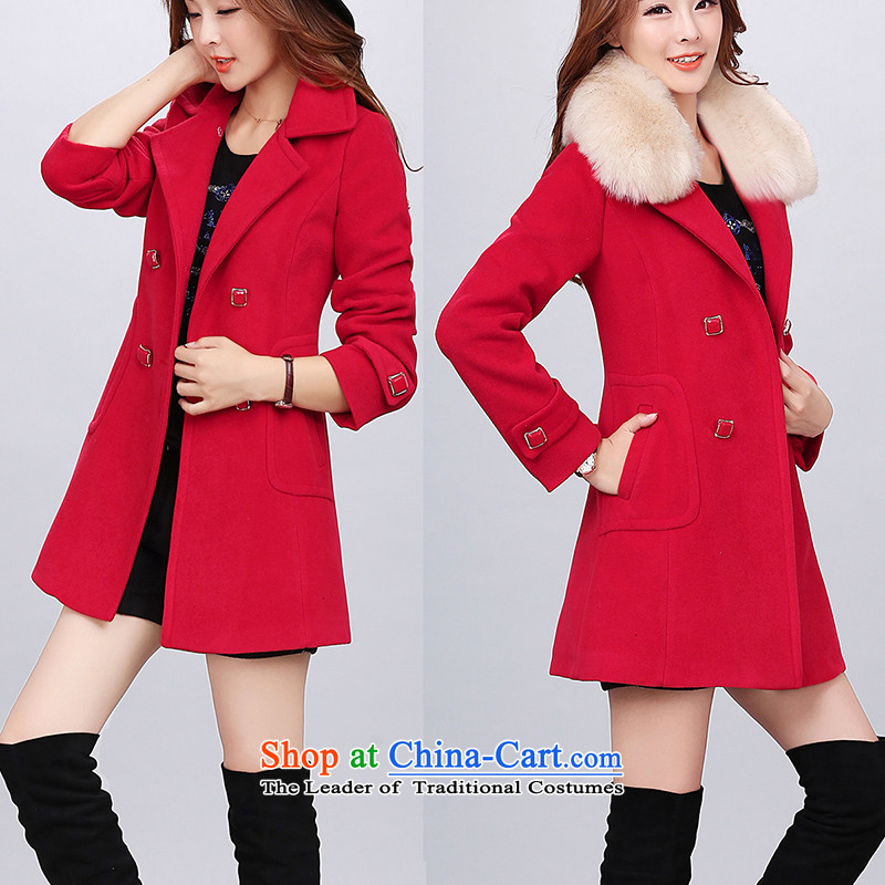 The concept of gross coats female 2015 Autumn? Boxed new long-sleeved jacket is     gross in long a wool coat Female European and American Navy , L, of the concept of online shopping has been pressed.