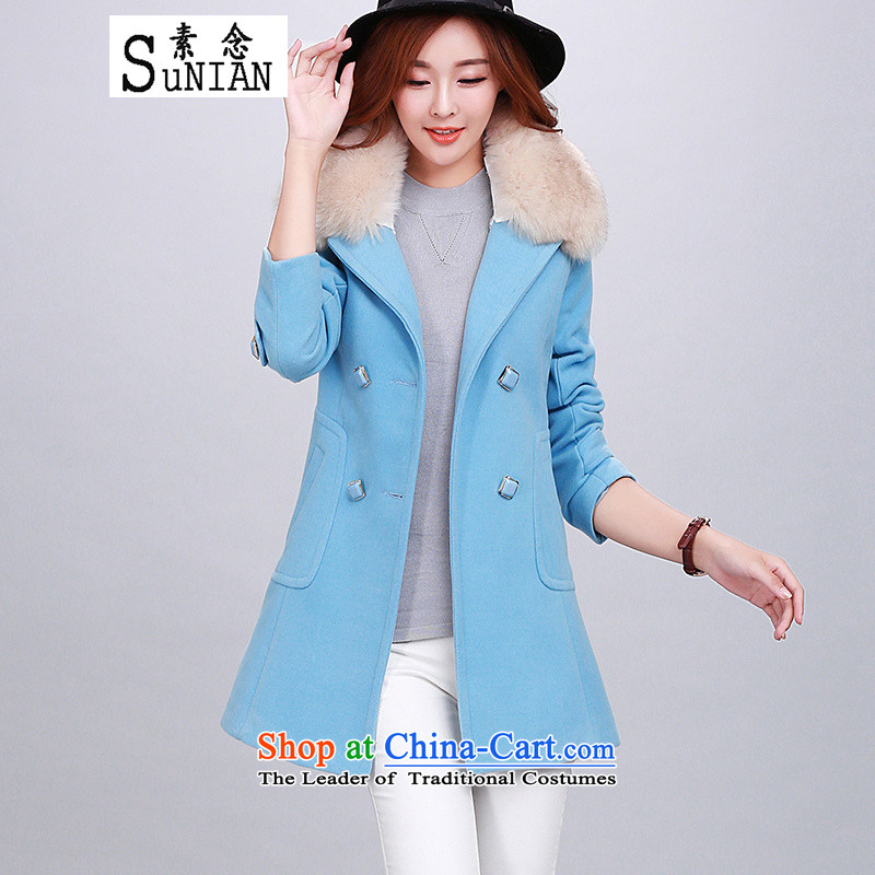 The concept of gross coats female 2015 Autumn? Boxed new long-sleeved jacket is     gross in long a wool coat Female European and American Navy , L, of the concept of online shopping has been pressed.
