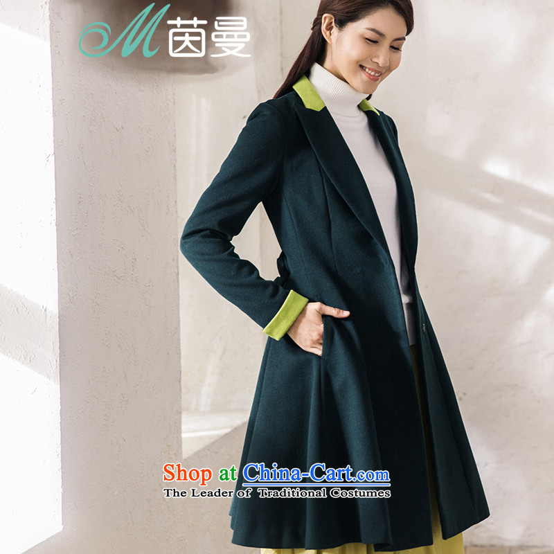 Athena?Chu Load New Cayman 2015, minimalist knocked color stitching long jacket coat_?? A swing _8533210094- blue-green?M