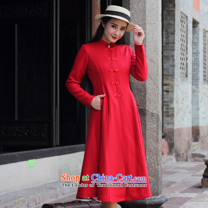 The Republic of Korea Guryan 2015 autumn and winter New China wind women's gross national wind jacket? disc detained in Sau San long retro wool coat? dresses , L, the Republic of Korea Red guryan shopping on the Internet has been pressed.