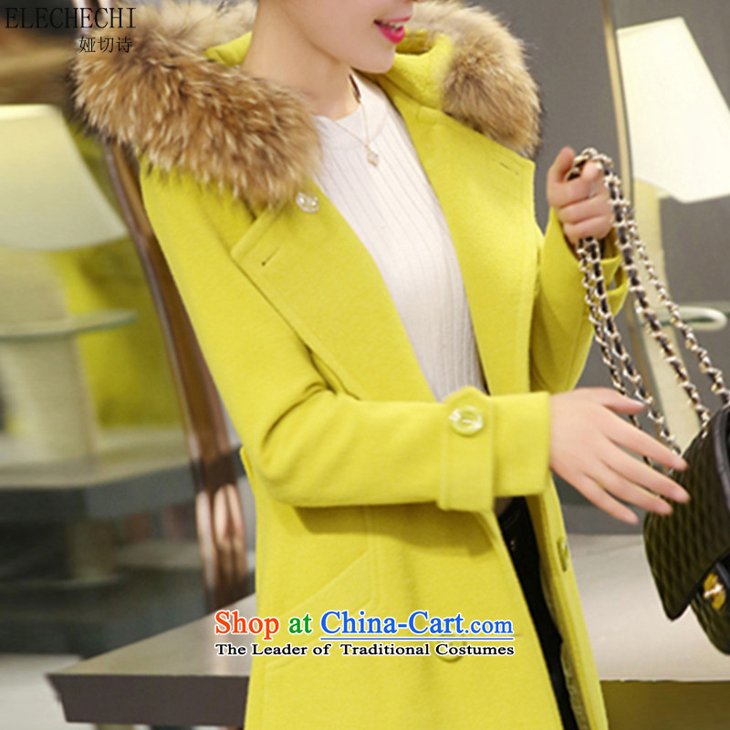 Claudia cut poetry 2015 autumn and winter coats female Korean gross?   in the long version)? Jacket coat to Leah, L, green fluorescent (ELECHECHI poem) , , , shopping on the Internet