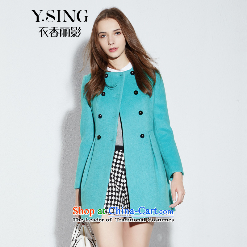 Hong Lai Ying 2015 winter clothing new look elegant round-neck collar double row is long hair? The blue coat 56 XS