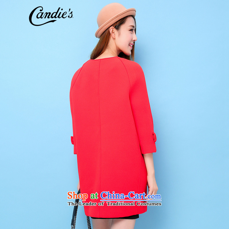 The new winter candie's2015 O-round-neck collar 7,wool fanum Loose Cuff jacket female magenta S,la chapelle,,, shopping on the Internet