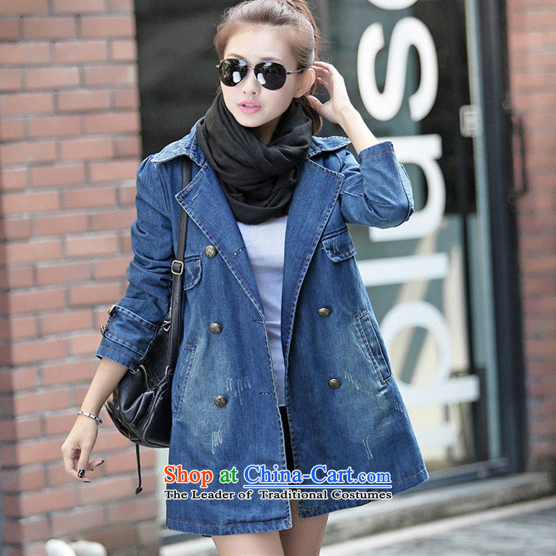Cocoa where Ting 2015 autumn and winter new Korean version of large numbers of ladies in mm thick long jacket coat women cowboy 6358 deep blue (regular) 145-160 recommended), Jin XXL( cocoa where Ting Shopping on the Internet has been pressed.