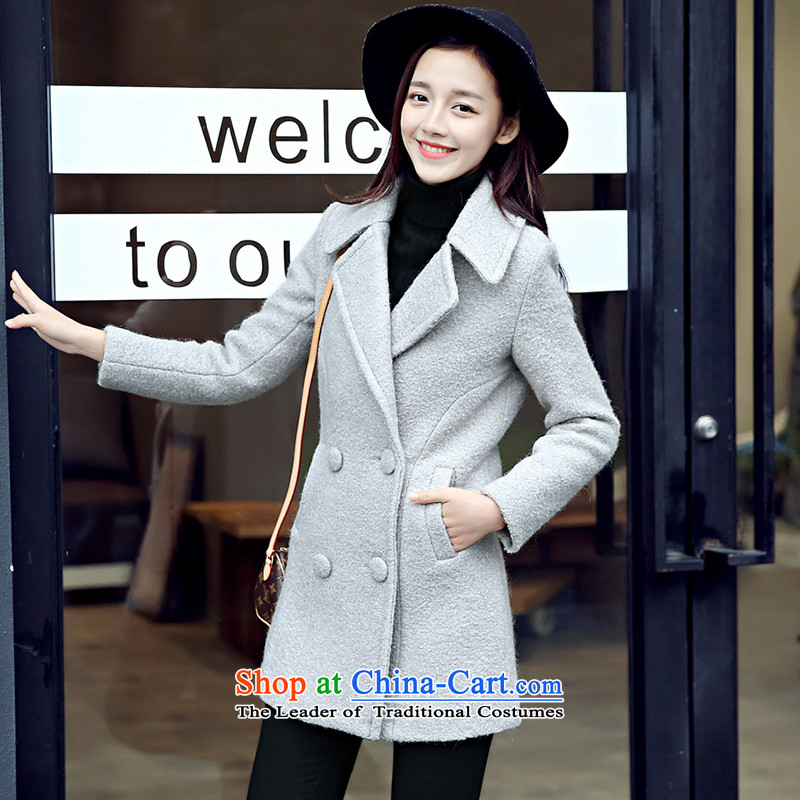 Products not women 2015 autumn and winter new Korean female decorated gross? coat in the body of a wool coat wool coat light gray hair? M products not woman shopping on the Internet has been pressed.