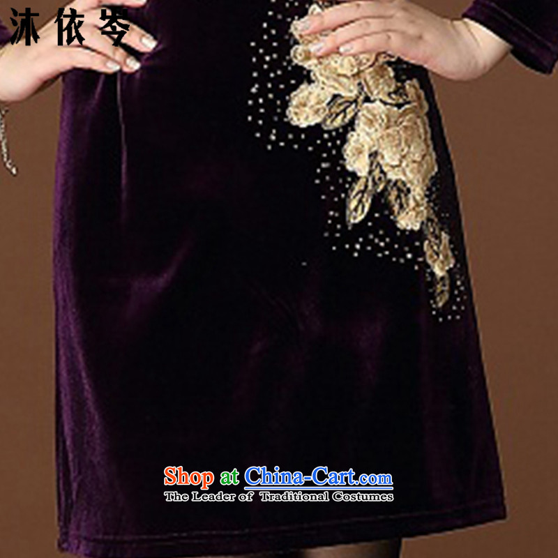 In accordance with the CEN 2015 Autumn bathing in the new and old age are thin graphics Sau San embroidery scouring pads for larger long-sleeved Kim dresses according to the Stream Water Machined purple XXXL, CEN (MYC) , , , shopping on the Internet