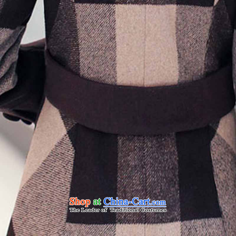 Li Mei wool coat women 2015? autumn and winter new graphics in Sau San thin long latticed wool a wool coat larger windbreaker coffee latticed XL, Li Mei (limeisi) , , , shopping on the Internet