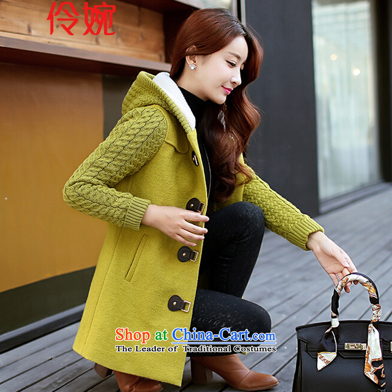 Nadia Chan Yuen 2015 winter clothing new Korean Color Plane Collision Wild Hair??? jacket coat gross coats female 7102 green?L