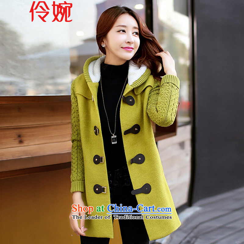 Nadia Chan Yuen 2015 winter clothing new Korean Color Plane Collision Wild Hair??? jacket coat gross coats female 7102 Green , L, Nadia Chan Yuen Shopping on the Internet has been pressed.