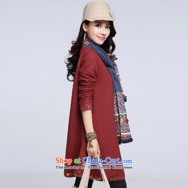 Arthur magic yi 2015 Autumn replacing large new long-sleeved blouses and dresses Korean Wave point plus cotton waffle. long skirt autumn RED M Arthur Magic Yi shopping on the Internet has been pressed.