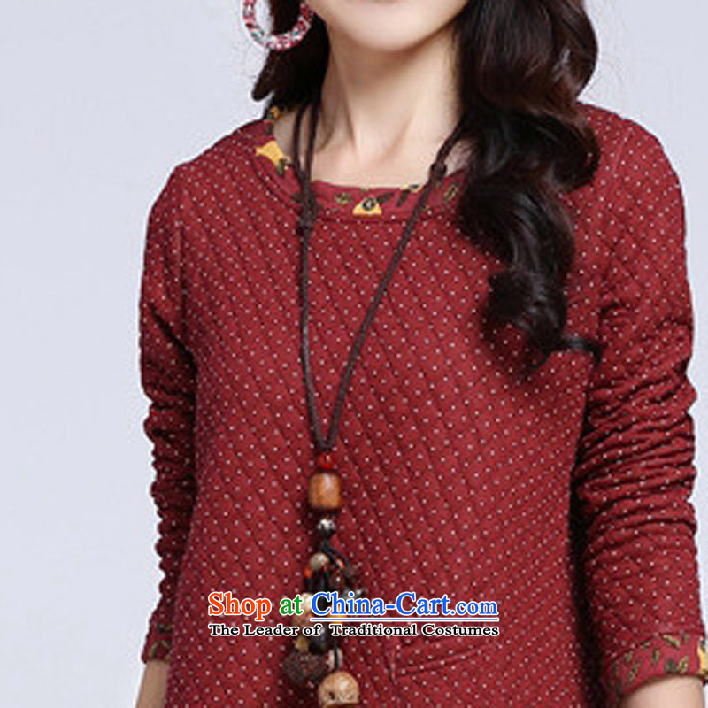 Arthur magic yi 2015 Autumn replacing large new long-sleeved blouses and dresses Korean Wave point plus cotton waffle. long skirt autumn RED M Arthur Magic Yi shopping on the Internet has been pressed.