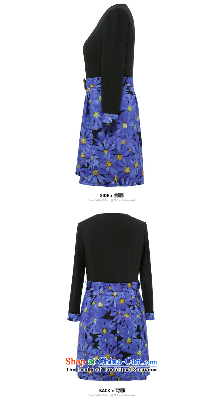 Msshe xl women 2015 new 200 catties autumn replacing sweet stamp Sau San long-sleeved dresses 10318 Black blue flowers 2XL Photo, prices, brand platters! The elections are supplied in the national character of distribution, so action, buy now enjoy more preferential! As soon as possible.