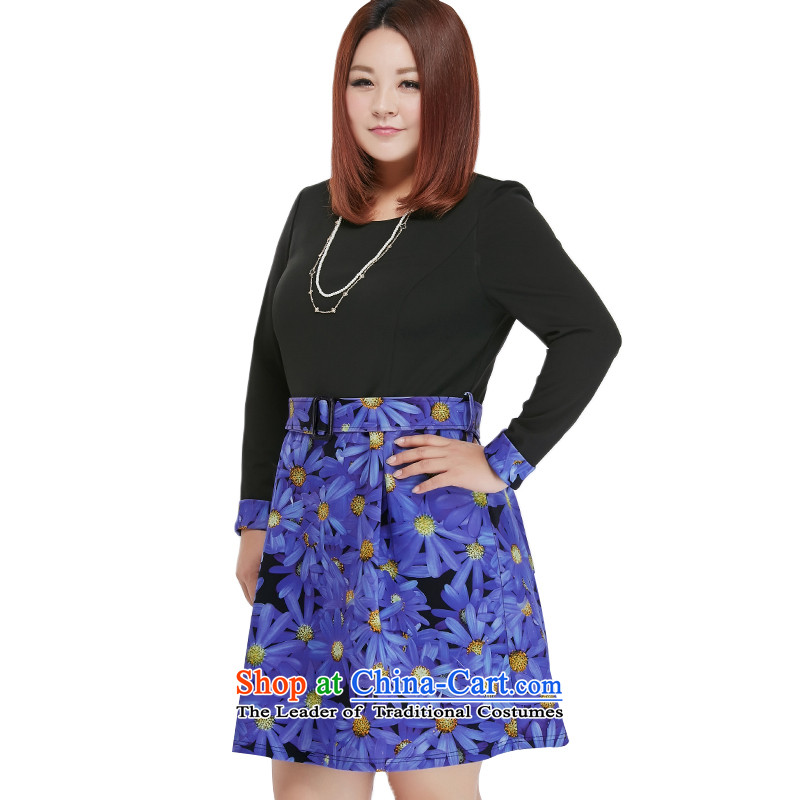 Msshe xl women 2015 new 200 catties autumn replacing sweet stamp Sau San long-sleeved dresses 10318 Black blue flowers of Susan Carroll, Ms Elsie 2XL, Yee (MSSHE),,, shopping on the Internet