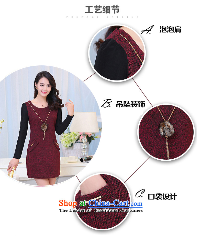 Eun-Ya Xiu 2015 autumn and winter new women's thick MM to xl forming the long-sleeved Sau San stamp stitching package and dresses 818# wine red (thick wool version) recommendations 142-155 5XL catty picture, prices, brand platters! The elections are supplied in the national character of distribution, so action, buy now enjoy more preferential! As soon as possible.