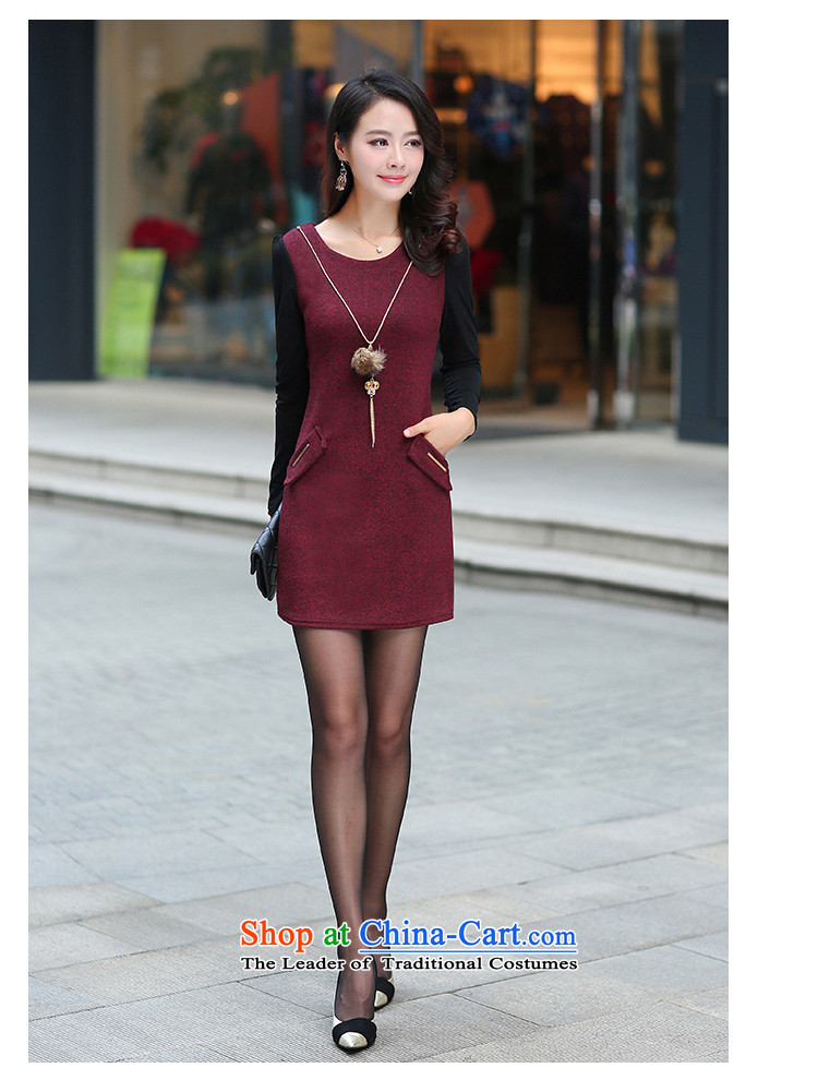 Eun-Ya Xiu 2015 autumn and winter new women's thick MM to xl forming the long-sleeved Sau San stamp stitching package and dresses 818# wine red (thick wool version) recommendations 142-155 5XL catty picture, prices, brand platters! The elections are supplied in the national character of distribution, so action, buy now enjoy more preferential! As soon as possible.