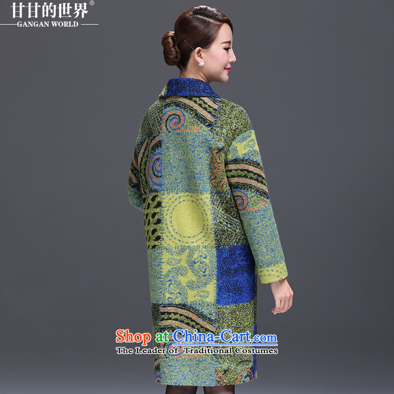 Gangan World 2015 autumn and winter new gross girls jacket? long large double-colored grid wool a wool coat gross? coats female Green Grid Color 2XL, GANGAN WORLD (WORLD).... GANGAN shopping on the Internet