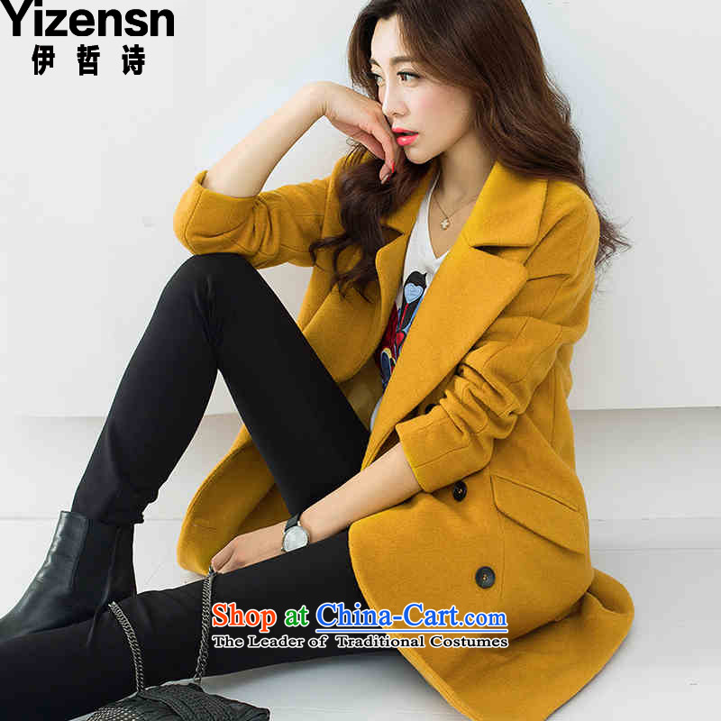 El-chul _yizensn poem_ won by 2015 winter new version? long coats that female hair? coats of Sau San female?y70016?turmeric yellow? L