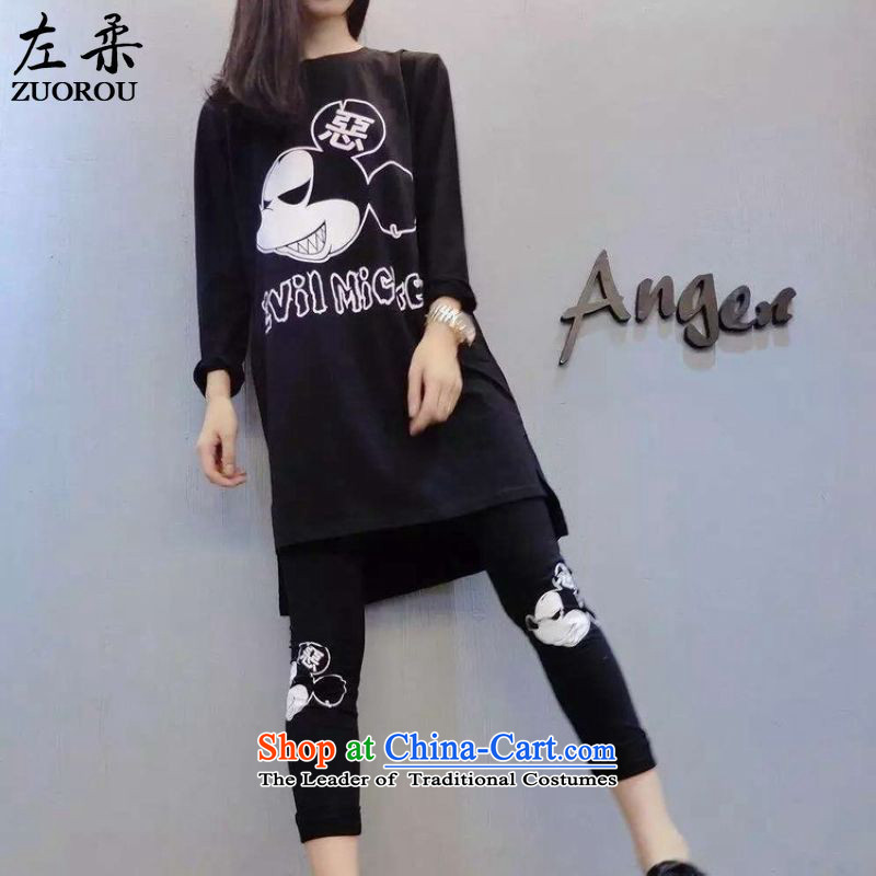Sophie 2015 Autumn, left western xl female thick mm very casual video thin stamp sweater cartoon trousers sportswear 200 catties better wearing black XXL120-140 catty, left soft , , , shopping on the Internet