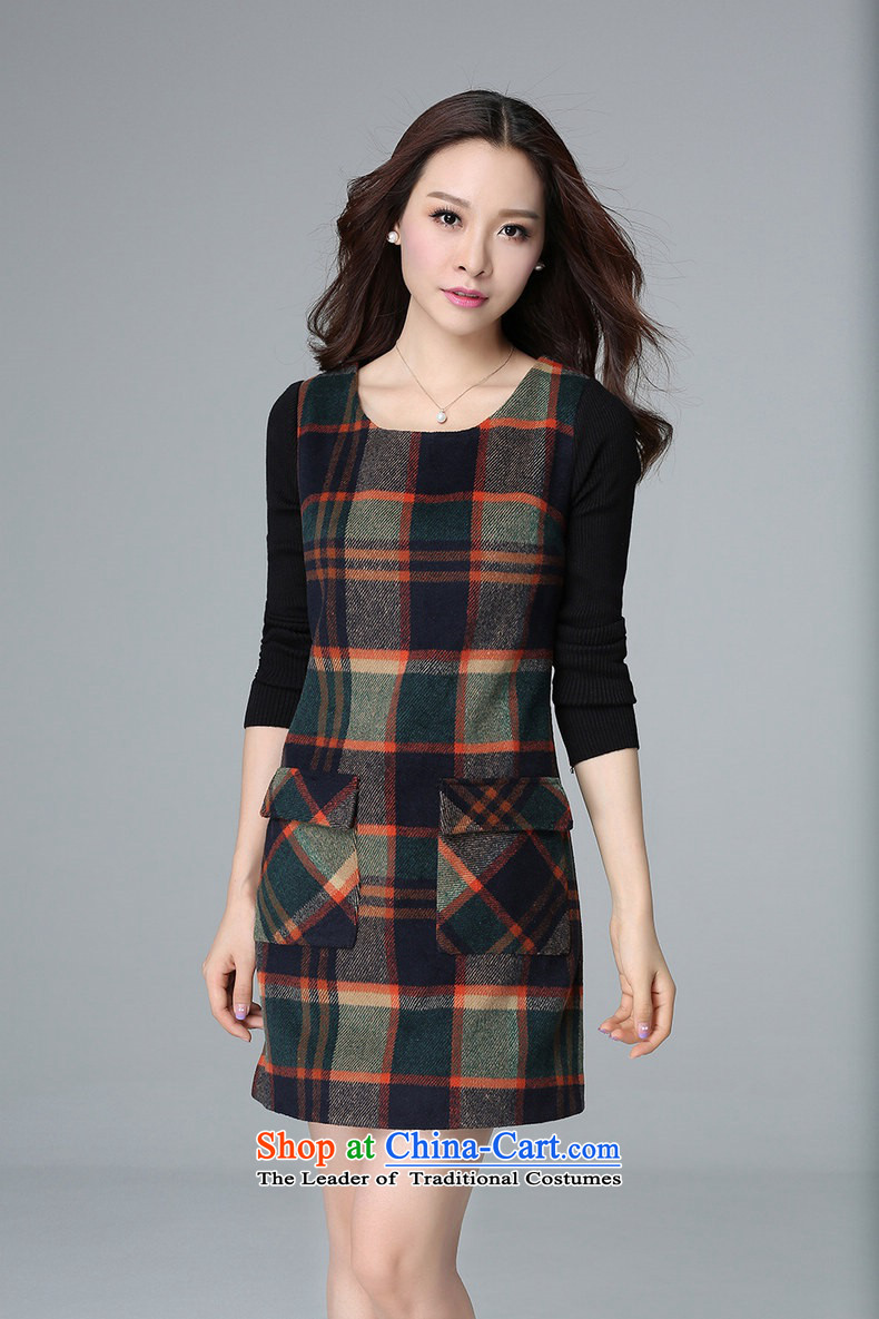 The Korean version of the XL dresses 2015 Fall/Winter Collections new grid long-sleeved gross skirt round-neck collar of the Sau San? commuter forming the skirt thick Mei short skirt with dark green video thin 3XL about 155-170 catty picture, prices, brand platters! The elections are supplied in the national character of distribution, so action, buy now enjoy more preferential! As soon as possible.