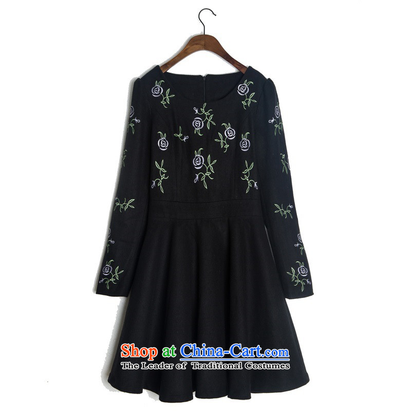 Thick Mei xl dresses 2015 Fall/Winter Collections of the new Korean round-neck collar long-sleeved autumn skirt embroidery patterns Foutune of female skirt Black Hair? m thick black skirt around 140-155 2XL, Constitution Yi shopping on the Internet has been pressed.