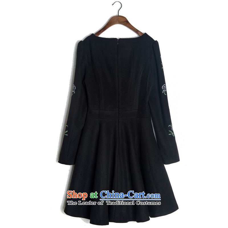 Thick Mei xl dresses 2015 Fall/Winter Collections of the new Korean round-neck collar long-sleeved autumn skirt embroidery patterns Foutune of female skirt Black Hair? m thick black skirt around 140-155 2XL, Constitution Yi shopping on the Internet has been pressed.