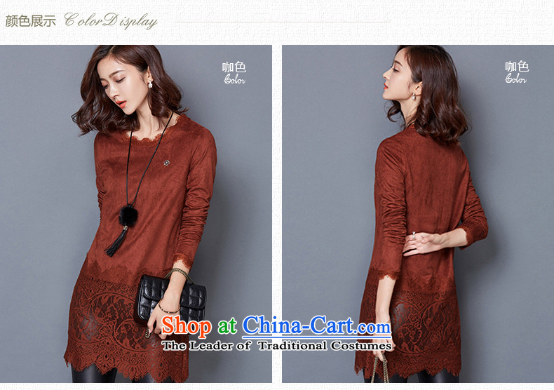 Small Flower of 2015 Fall/Winter Collections new larger women in long lace stitching long-sleeved shirt, forming the lint-free coffee-colored  M pictures #D1296, prices, brand platters! The elections are supplied in the national character of distribution, so action, buy now enjoy more preferential! As soon as possible.