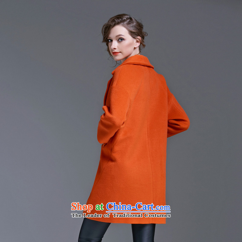 The Deere fen 2015 Fall/Winter Collections of European and American Women's new jacket coat girl in long thick solid-colored shirts large long-sleeved wool Ms.? cashmere overcoat , red-orange female the Deere fun shopping on the Internet has been pressed.