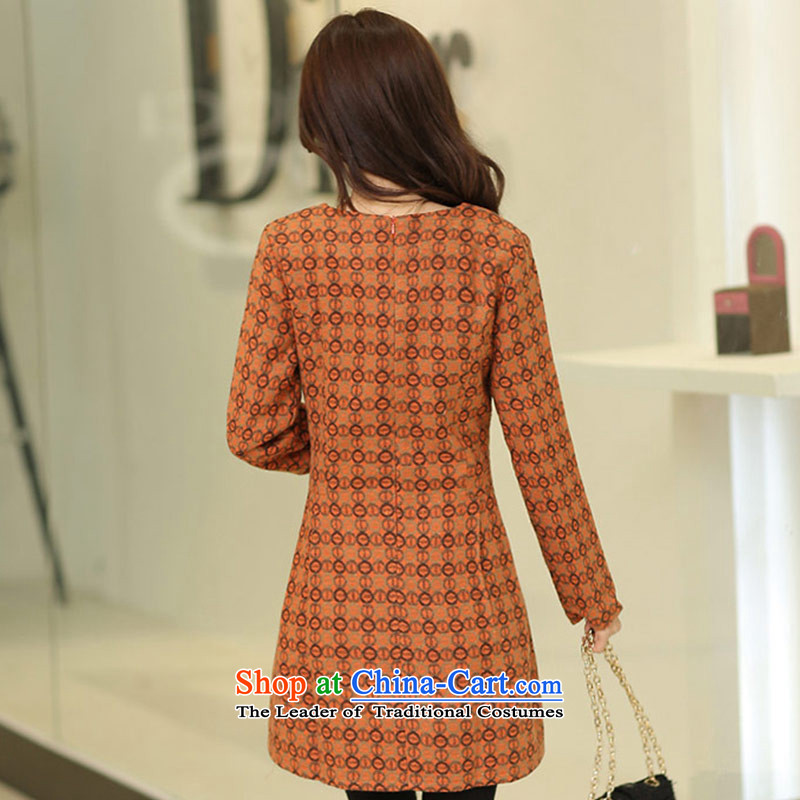 Dimple jelly 2015 autumn and winter new Korean version of large numbers of ladies in MM thick long thin round-neck collar forming the video A gross? dresses 596 Orange 5XL, dimple jelly shopping on the Internet has been pressed.