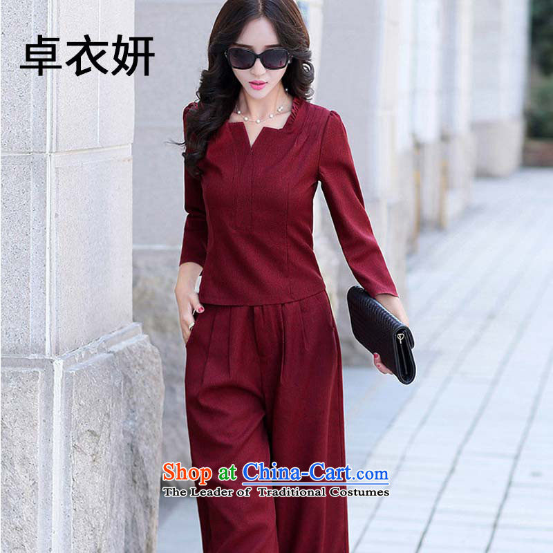 The fall of modern 1379_2015 temperament of lavender trousers leisure Sau San Kit female wine red XXL